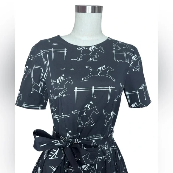 Carolina Herrera Equestrian Print Poplin Fit & Flare Dress  Small Horse Print - Picture 3 of 13